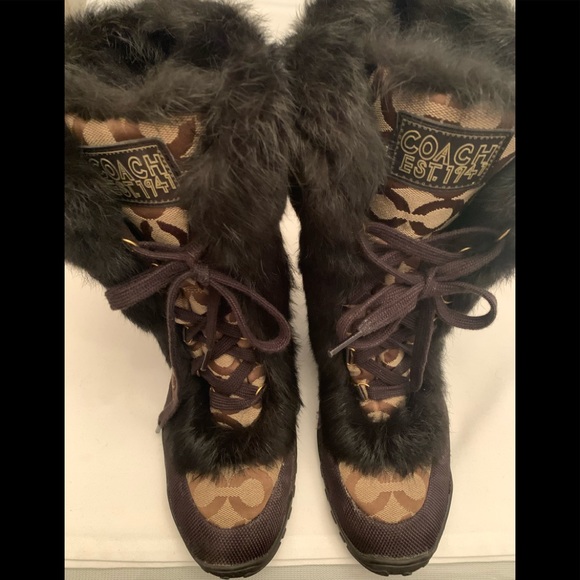 Coach Jennie Signature Boots With Real Rabbit Fur - Picture 1 of 7